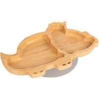 Tiny Dining Bamboo Suction Plate - Dinosaur - Divided Non-Slip Baby Weaning Plate in Grey