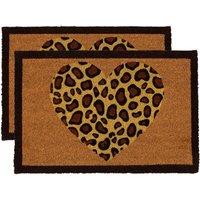 Nicola Spring Coir Door Mats - 60 x 40cm - Leopard Heart - Set of 2 | Size: 40 cm x 60 cm