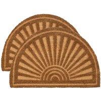 Nicola Spring Half Moon Coir Door Mats - 60 x 40cm - Embossed - Set of 2 in Brown | Size: 40 cm x 60 cm