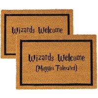 Nicola Spring Halloween Coir Door Mats - 60 x 40cm - Wizards Welcome - Set of 2 in Brown | Size: 40 cm x 60 cm