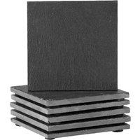 Argon Tableware Linea Square Slate Coasters - 10cm - 6x Natural Black Stone Home Kitchen Drink Coffee Cup Glass Holder Table Mat Placemats
