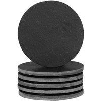 Argon Tableware Linea Round Slate Coasters - 10cm - 6x Natural Black Stone Home Kitchen Drink Coffee Cup Glass Holder Table Mat Placemats