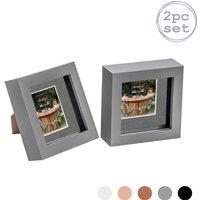 Nicola Spring 3D Box Photo Frames - 4 x 4 with 2 x 2 Mount - White Mount - Pack of 2 in Grey