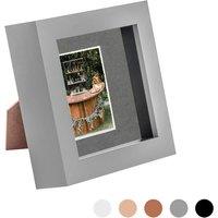 Nicola Spring 3D Box Photo Frame - 4 x 4 with 2 x 2 Mount - Black Mount in Grey