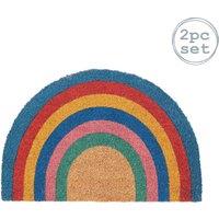 Nicola Spring Half Moon Coir Door Mats - 60 x 40cm - Rainbow Pastel Set of 2 | Size: 40 cm x 60 cm