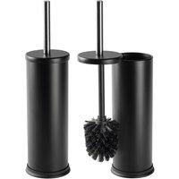 Harbour Housewares 2x Round Toilet Brushes with Holder - Non Slip Cleaning Brush Set in Black