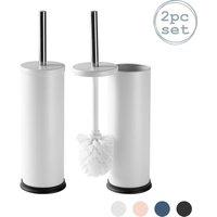 Harbour Housewares 2x Round Toilet Brushes with Holder - Non Slip Cleaning Brush Set in Off-White
