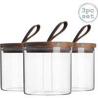 Argon Tableware Scandi Storage Jar with Leather Loop Lid 550ml Pack of 3 in Clear