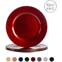 Argon Tableware 33cm Metallic Charger Plates - Set of 6 - Reusable Dining Placemats in Dark Red