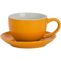 Argon Tableware 250ml Cappuccino Cup with Saucer - Stoneware Coffee Cup & Saucer Set in Yellow