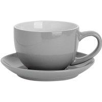 Argon Tableware 250ml Cappuccino Cup with Saucer - Stoneware Coffee Cup & Saucer Set in Grey