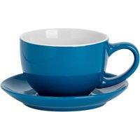Argon Tableware 250ml Cappuccino Cup with Saucer - Stoneware Coffee Cup & Saucer Set in Blue