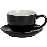 Argon Tableware 250ml Cappuccino Cup with Saucer - Stoneware Coffee Cup & Saucer Set in Black