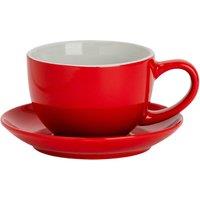Argon Tableware 250ml Cappuccino Cup with Saucer - Stoneware Coffee Cup & Saucer Set in Red