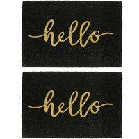 Nicola Spring Black Coir Door Mats - 60 x 40cm - Hello - Set of 2 | Size: 40 cm x 60 cm