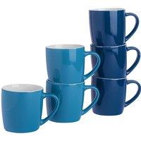 Argon Tableware 6x Coloured Coffee Mugs - 350ml - Blue/Navy - Durable Stoneware Latte Tea Cup