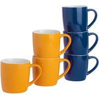 Argon Tableware 6x Coloured Coffee Mugs - 350ml - Yellow/Navy - Durable Stoneware Latte Tea Cup