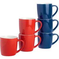 Argon Tableware 6x Coloured Coffee Mugs - 350ml - Red/Navy - Durable Stoneware Latte Tea Cup