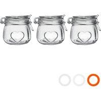 Nicola Spring Heart Glass Storage Jars - 500ml - Pack of 3 in Clear