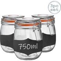 Argon Tableware 3x Glass Storage Jar & Labels Set - 750ml/26.4oz in Clear