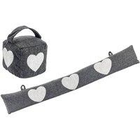 Nicola Spring Herringbone Door Stop & Draught Excluder Set - Heart in Grey