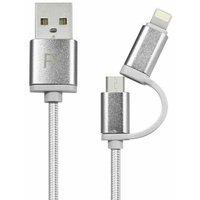 FX 2 in 1 Braided 'Charge & Sync Cable' 2m Silver