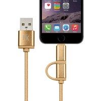 FX Nylon Braided 'USB Cable' with 2 in 1 Dual Lightning Cord Gold