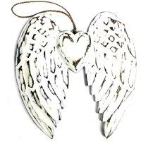 KDMD Hand Crafted Double Angel Wing & Heart - 24cm in White