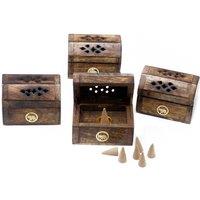 KDMD Mini Incense Cone Smoke Box - Mango Wood in Brown