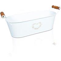 mysmartbuy White Oval Metal Planter with Handles - Indoor Outdoor Home Garden Vintage Flower Plant Pot with Heart Motif - H11 x W30 x D10cm