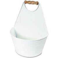 mysmartbuy Vintage Metal Wall Planter with Handle - Weatherproof Colourful Home or Garden Flower Plant Pot - H26 x W21 x D11cm in White