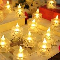 mysmartbuy Set of 12 Clear Faceted LED Tealights - Battery Powered Faux Light Up Flame-Free Candle Lights Home Decoration - Each H5 x 3.8cm