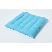 Homescapes Seat Pad Luxury 100% Cotton Indoor Outdoor Garden Cushion, Button Tie, 40cm in Light Blue