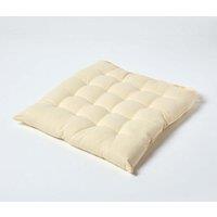 Homescapes Seat Pad Luxury 100% Cotton Indoor Outdoor Garden Cushion, Button Tie, 40cm in Cream