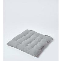 Homescapes Seat Pad Luxury 100% Cotton Indoor Outdoor Garden Cushion, Button Tie, 40cm in Grey