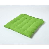 Homescapes Seat Pad Luxury 100% Cotton Indoor Outdoor Garden Cushion, Button Tie, 40cm in Lime