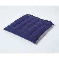 Homescapes Seat Pad Luxury 100% Cotton Indoor Outdoor Garden Cushion, Button Tie, 40cm in Navy