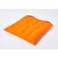 Homescapes Seat Pad Luxury 100% Cotton Indoor Outdoor Garden Cushion, Button Tie, 40cm in Orange