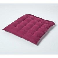 Homescapes Seat Pad Luxury 100% Cotton Indoor Outdoor Garden Cushion, Button Tie, 40cm in Plum