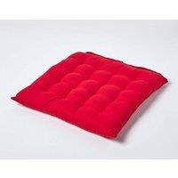 Homescapes Seat Pad Luxury 100% Cotton Indoor Outdoor Garden Cushion, Button Tie, 40cm in Red