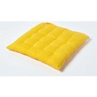 Homescapes Seat Pad Luxury 100% Cotton Indoor Outdoor Garden Cushion, Button Tie, 40cm in Yellow