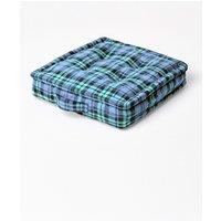 Homescapes Cotton Black Watch Tartan Floor Cushion in Blue | Size: 40 cm x 40 cm