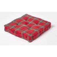 Homescapes Cotton Edward Tartan Floor Cushion in Red | Size: 40 cm x 40 cm