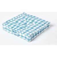 Homescapes Block Check Cotton Gingham Floor Cushion in Blue | Size: 40 cm x 40 cm