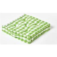 Homescapes Block Check Cotton Gingham Floor Cushion in Green | Size: 40 cm x 40 cm
