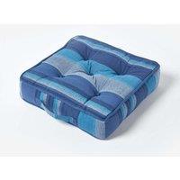 Homescapes Morocco Striped Cotton Floor Cushion in Blue | Size: 40 cm x 40 cm