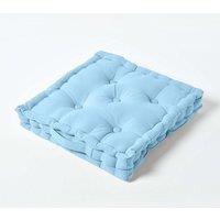 Homescapes Plain Cotton Floor Cushion in Blue | Size: 40 cm x 40 cm
