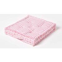 Homescapes Cotton Gingham Check Floor Cushion in Pink | Size: 40 cm x 40 cm