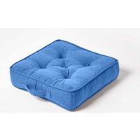 Homescapes Rajput Ribbed Cotton Floor Cushion in Blue | Size: 40 cm x 40 cm