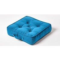 Homescapes Rajput Ribbed Cotton Floor Cushion in Teal | Size: 40 cm x 40 cm